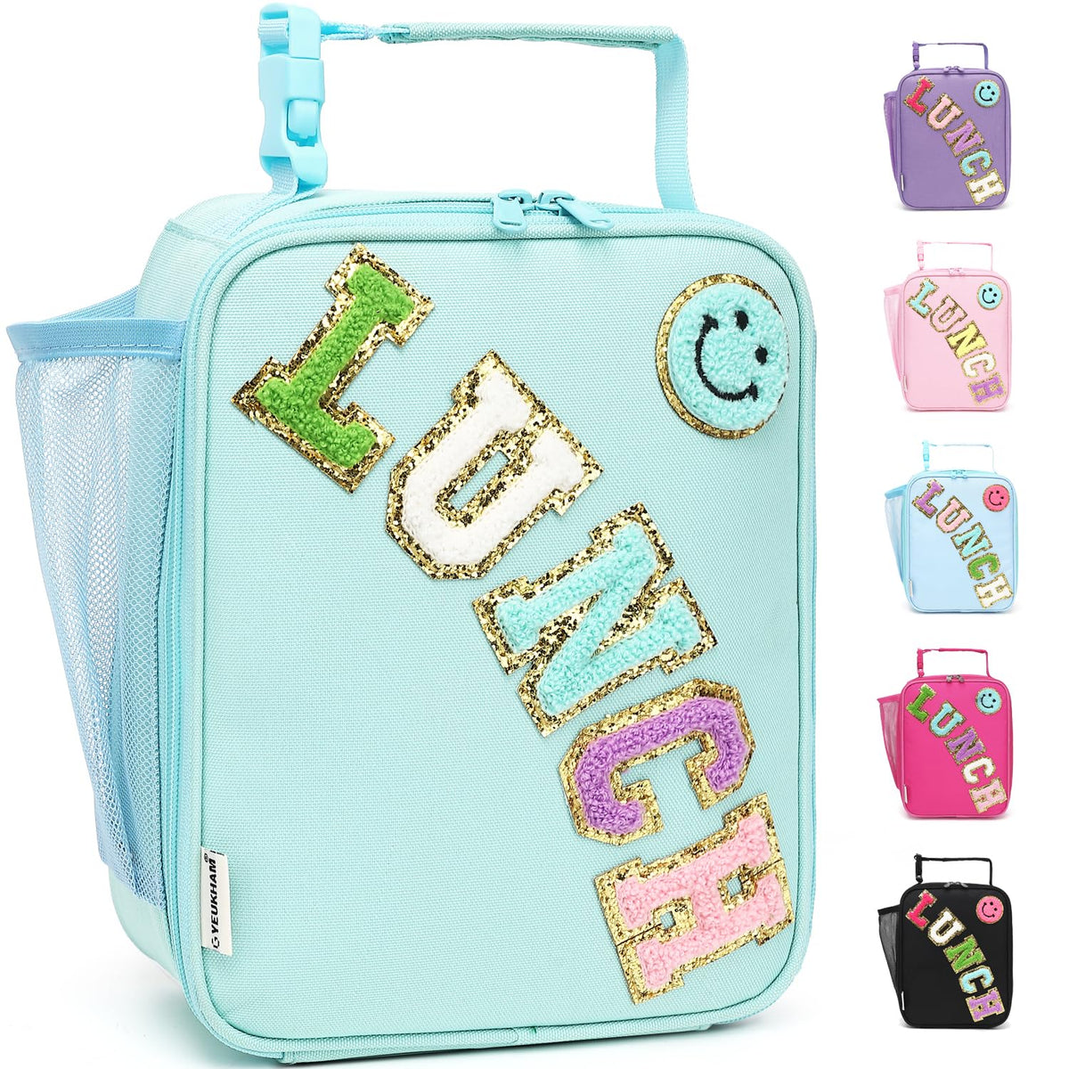 FlowFly Kids Lunch Box Insulated Letter Print Soft Bag Mini Cooler Back to School Thermal Meal Tote Kit for Girls, Boys, Black