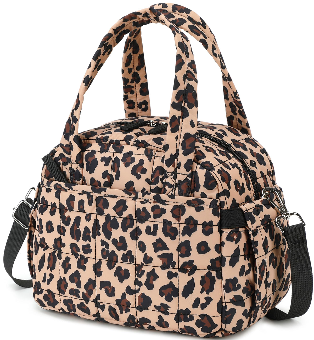 LEDAOU Lunch Box for Women, Quilted Insulated Lunch Bag, Puffy Lunch Tote with Adjustable Shoulder Strap for Work School Travel (Brown, Regular 9L)