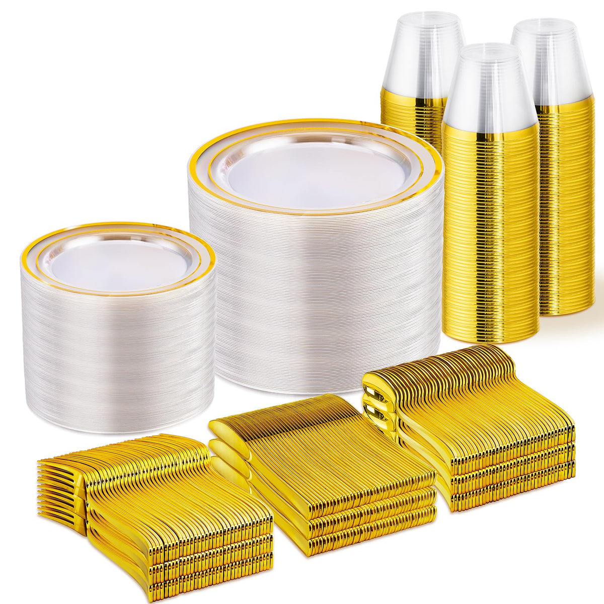 WELLIFE 600 PCS Silver Disposable Dinnerware Set for 100 Guests
