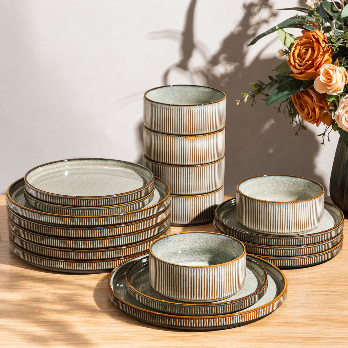 GBHOME Stoneware Dinnerware Sets for 4,12-Piece Plates and Bowls Set