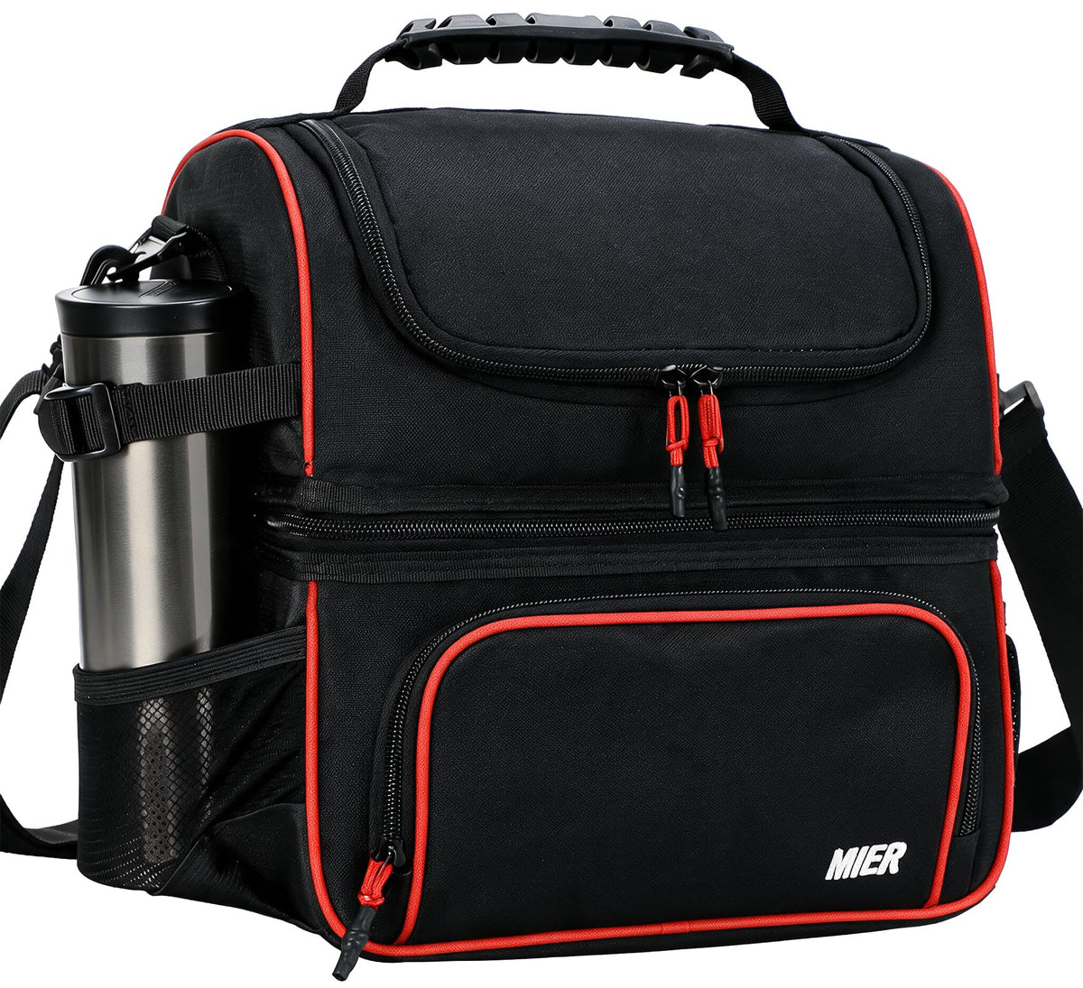 MIER Lunch Box for Men Dual Compartment Adult Lunch Bag for Work Army Green