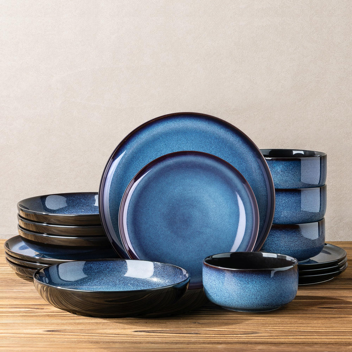 LeRatio Ceramic Dinnerware Sets for 4,12Pcs Porcelain Plates and Bowls Set