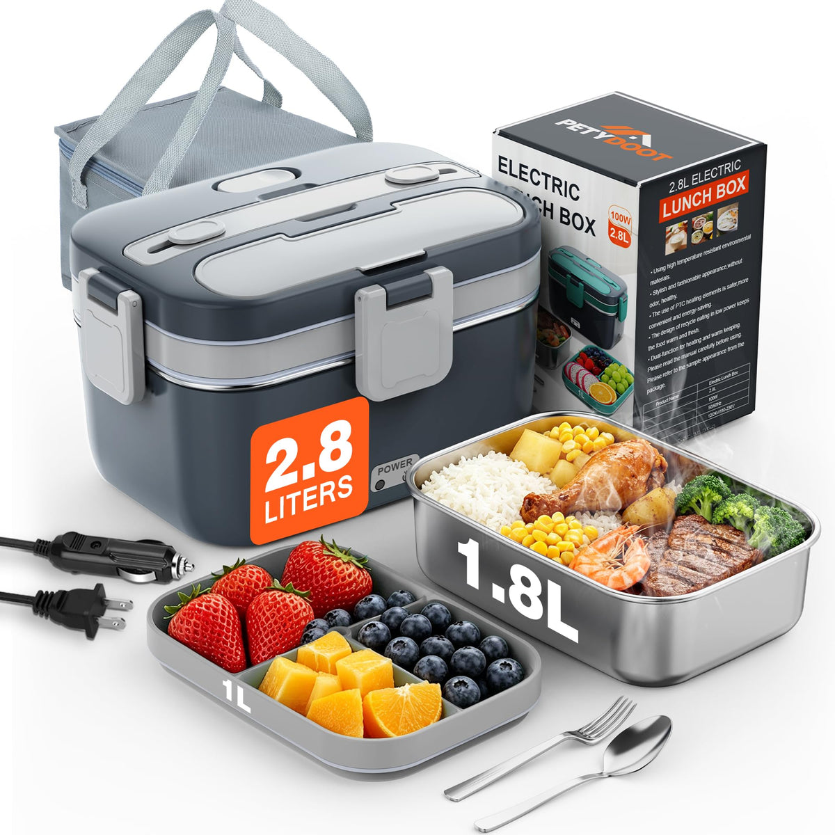 2.8L Electric Heated Lunch Box for Adult 100W Portable Food Warmer