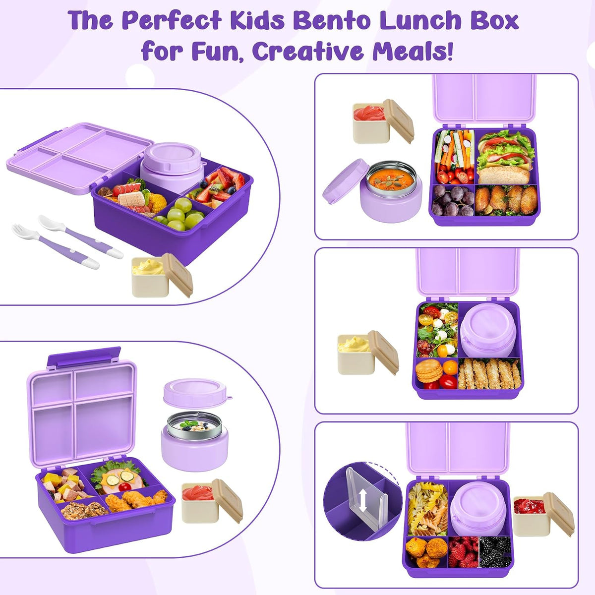 Aimsnk Lunch Box Kids with Thermo Insulated Lunch Bag for School, Purple