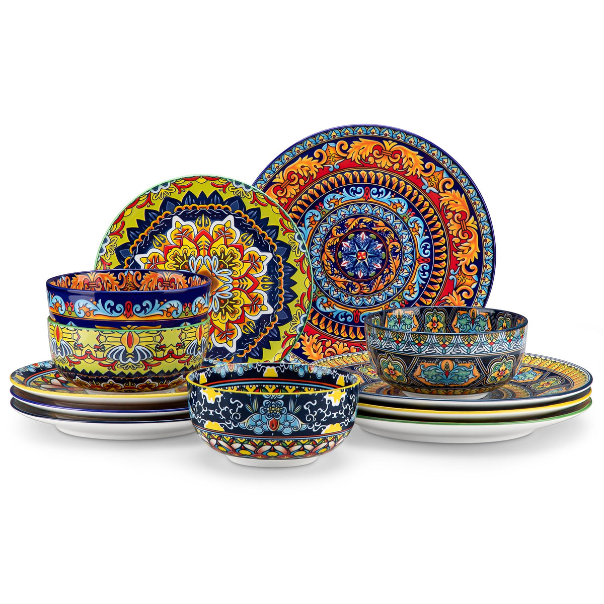 vancasso 24-Piece Dinnerware Sets,Plates & Bowls Sets Service for 6, Bohemian Porcelain Dishes Set for 6, Kitchen Dinner Set,Microwave & Dishwasher Safe, Scratch Resistant,Series KRVI