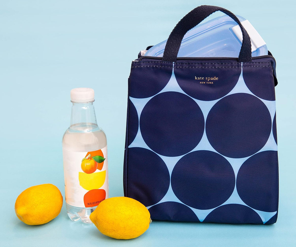 Kate Spade New York, Portable Soft Cooler Lunch Bag with Silver Insulated Interior Lining and Storage Pocket, Joy Dot