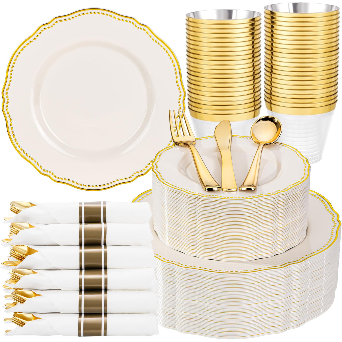 Hioasis 175 Pcs Black and Gold Plastic Plates Wedding & Party