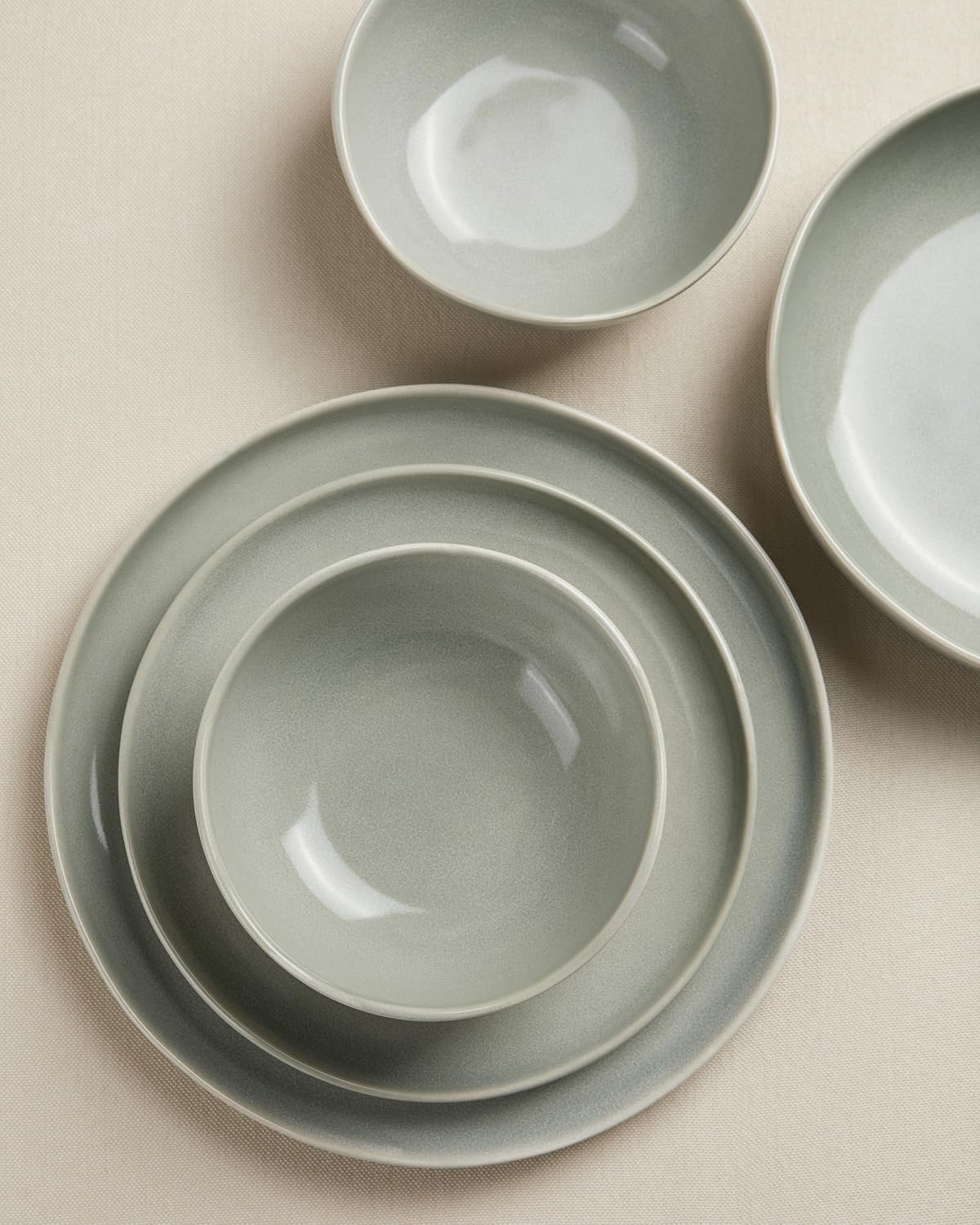 Pokini Stoneware Dinnerware Sets for 4, 12Pcs Ceramic Plates and Bowls Sets