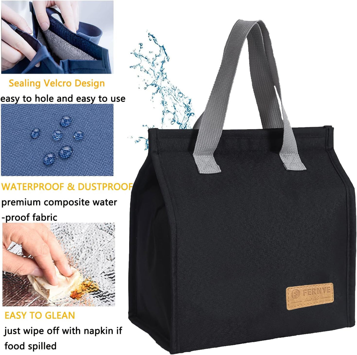 Lunch Bag for Women/Men,Waterproof Reusable Portable Lunch Tote,Lunch Box Bag.Thermal Cooler Bag Ideal for Work/Party/l/Travel/Picnic (Light Black)