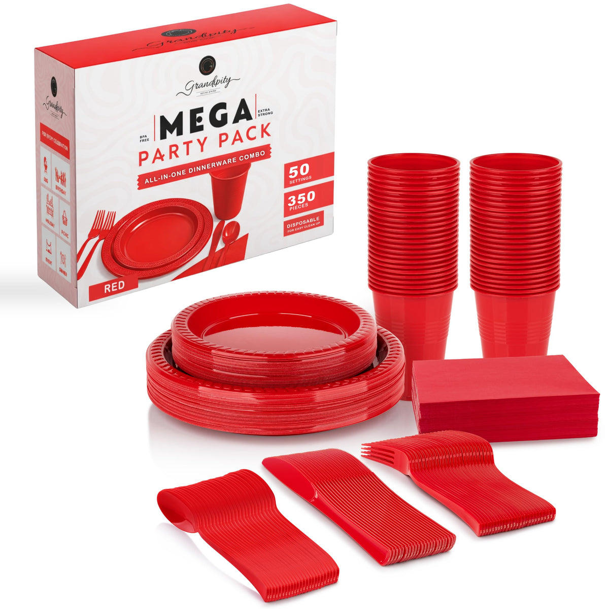 Grandipity Disposable Plastic Dinnerware Sets for Parties (720 pcs)