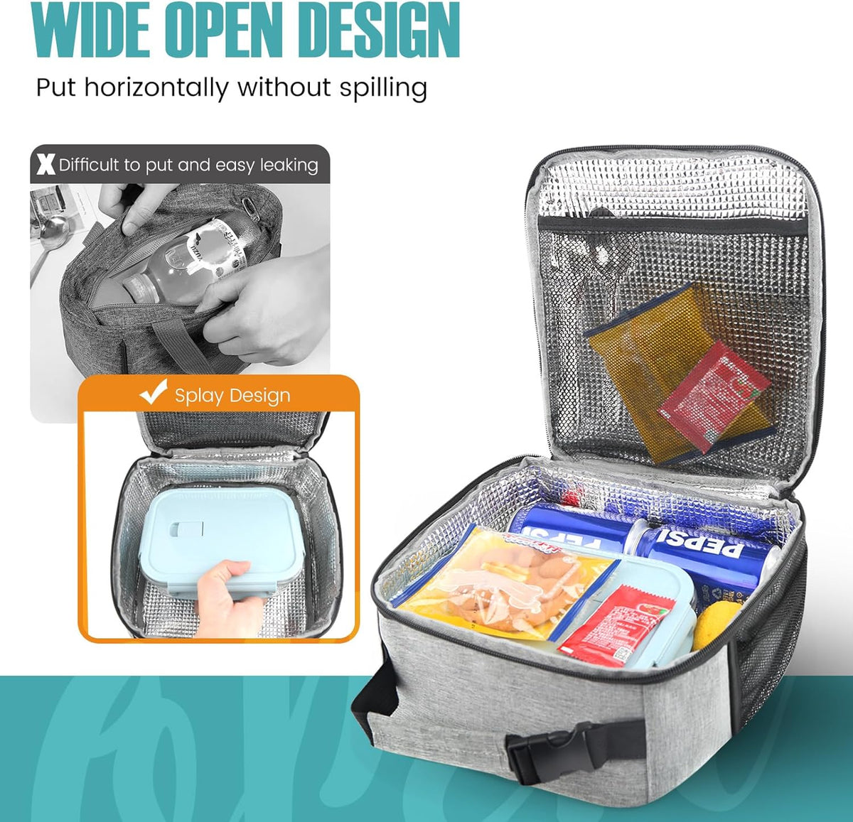 Lunch Bag for Men/Women, Reusable Lunchbox for Adult, Small Insulated Lunch box, Lunch Tote Bag for Office, Work, Picnic - Grey