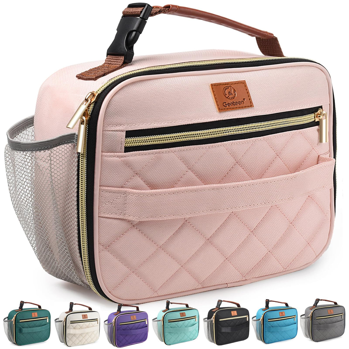 Genteen Lunch Box for Kids, Boys - Insulated Small LunchBox Reusable, Zip Closure & Buckle Handle, Portable Cooler for Work, School, Travel (White)
