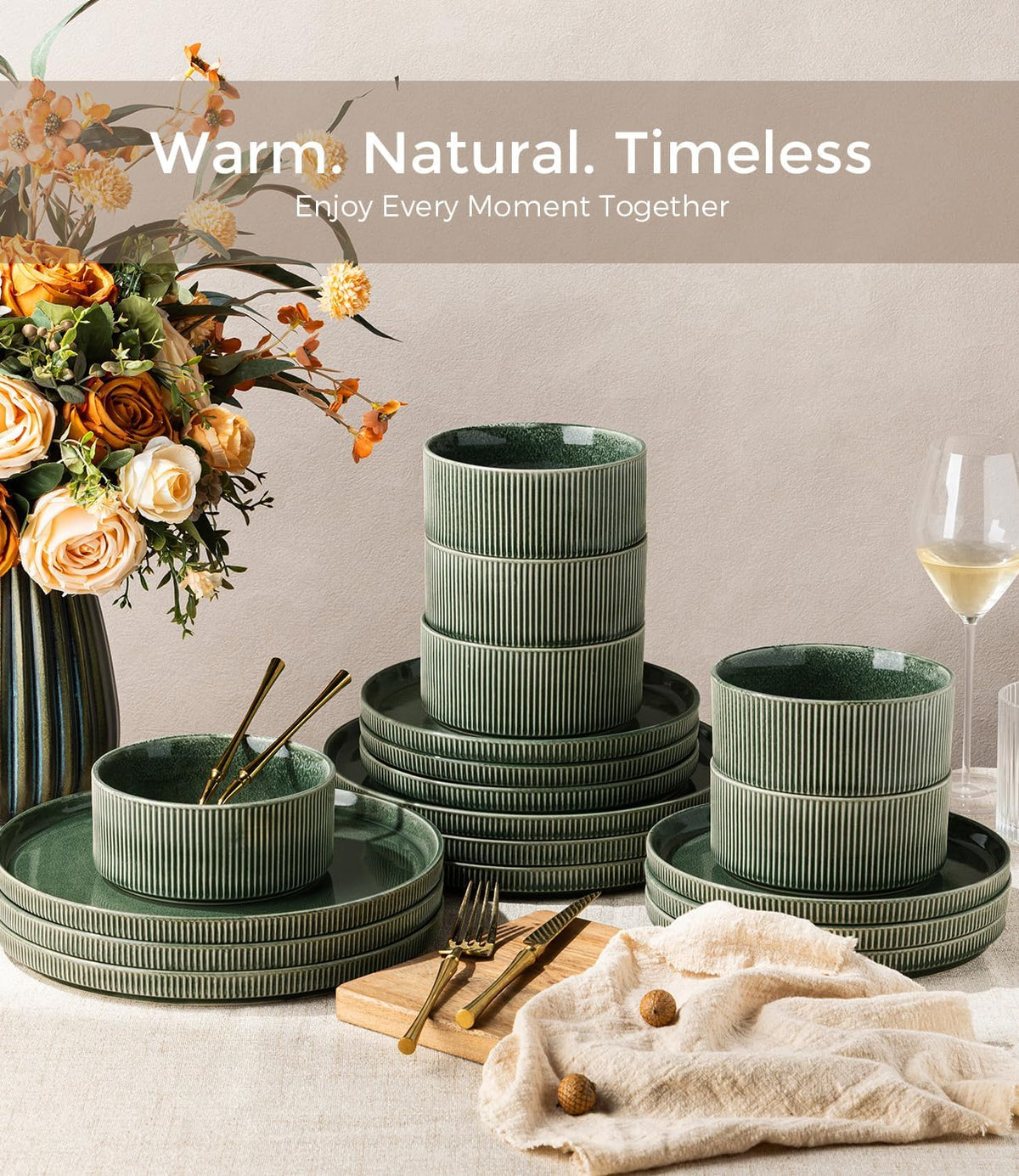 GBHOME Stoneware Dinnerware Sets for 4,12-Piece Plates and Bowls Set