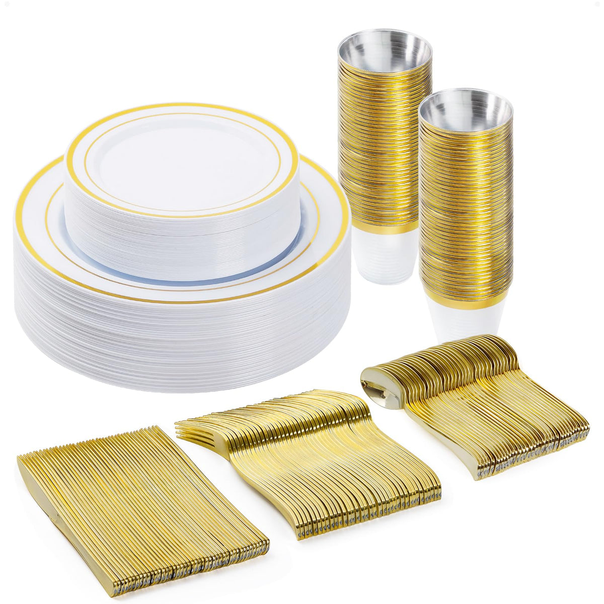 BESTVIP 600PCS Gold Dinnerware Set for 100 Guests,