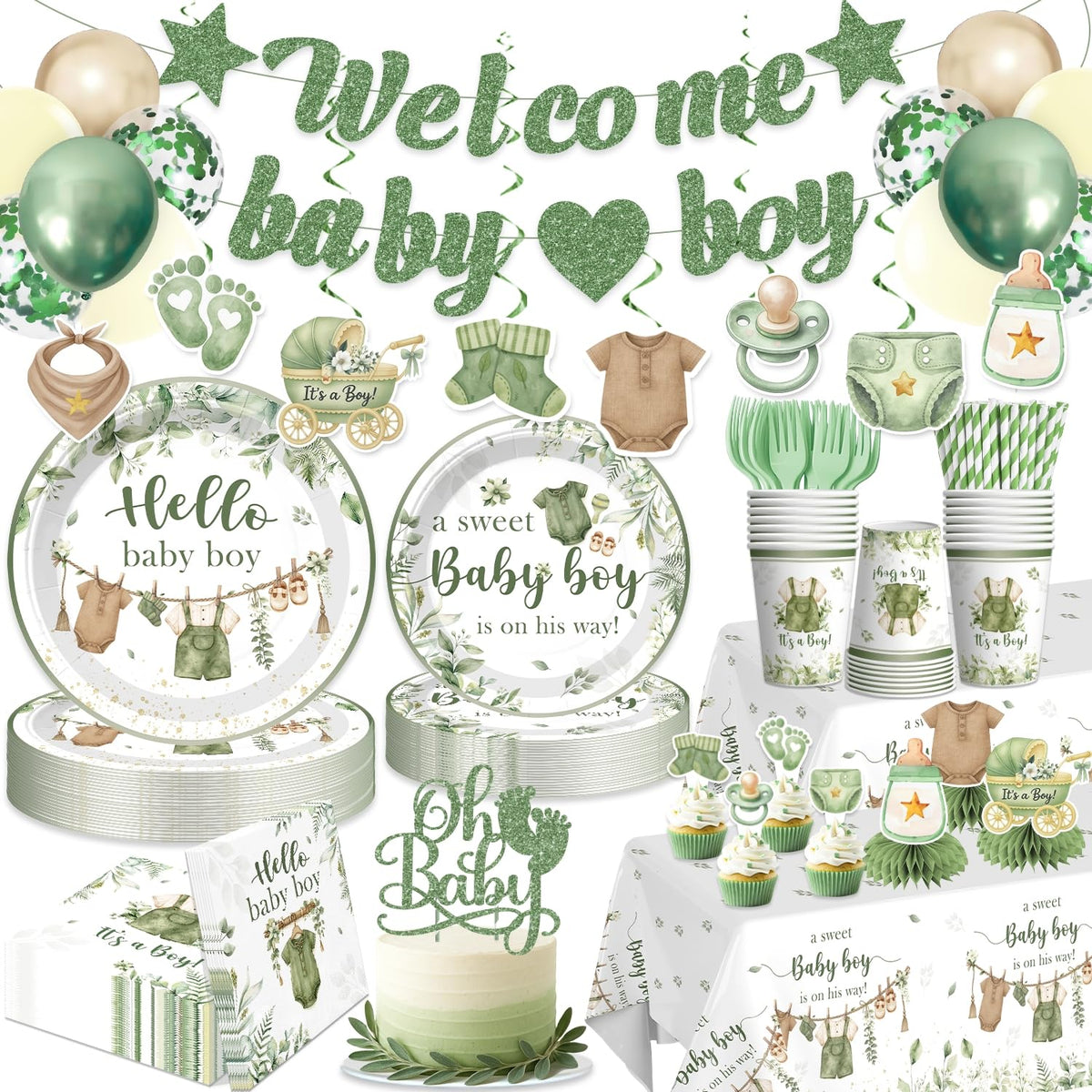 343PCS Xynic Classic Bear Baby Shower Decorations Tableware Set, 50 Guests