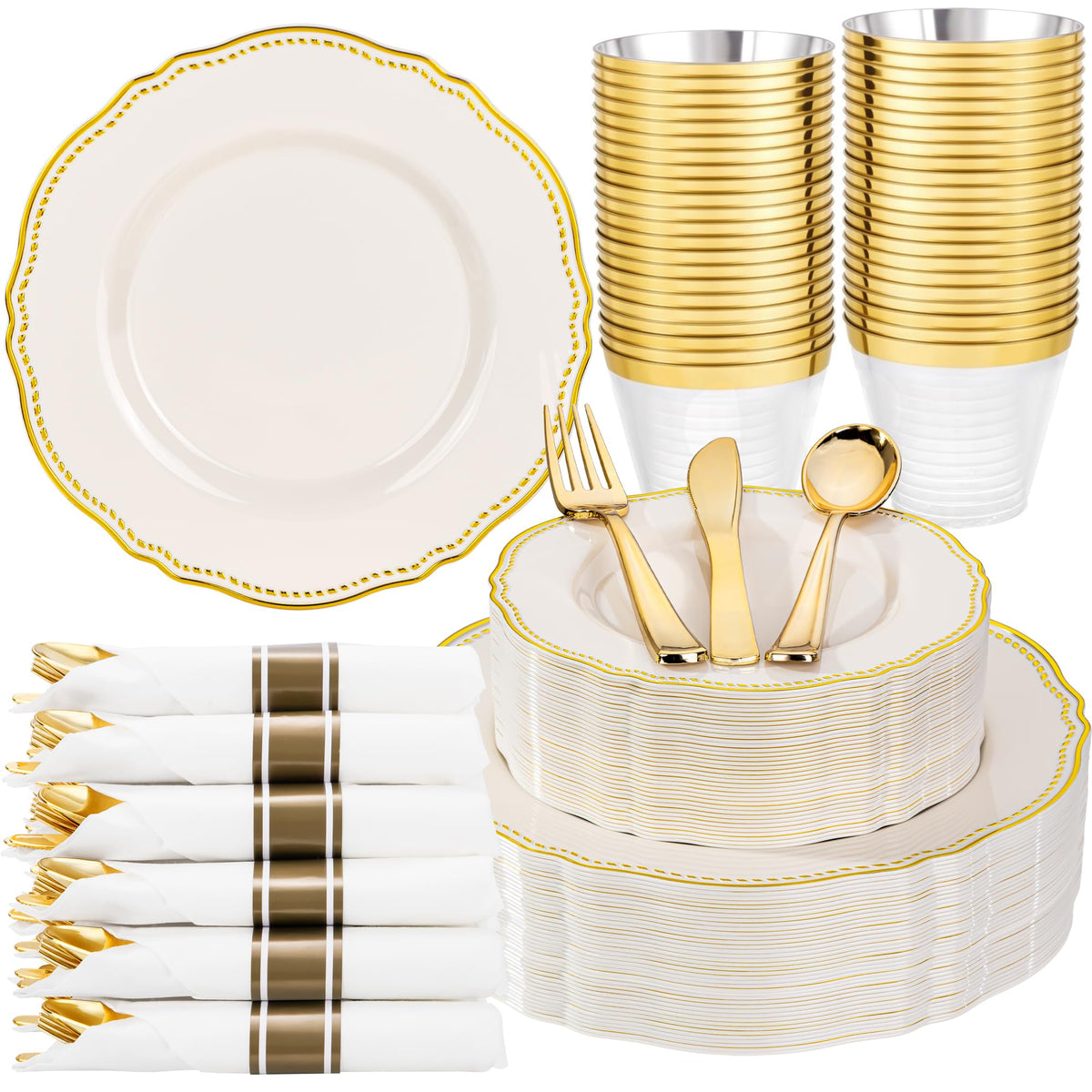 Hioasis 175 Pcs Black and Gold Plastic Plates Wedding & Party