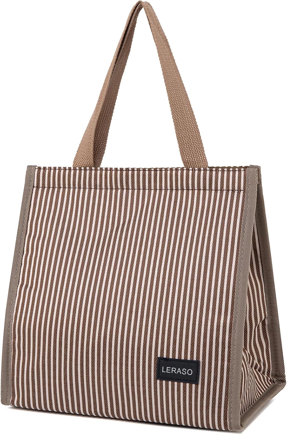 Insulated Lunch Bag for Work, 10.2"x5.9"x10.2" Oxford Waterproof Lunch Tote, Thermal Lunch Box for Office, Picnic & Outdoor, Pink and White Striped Canvas Tote Bag