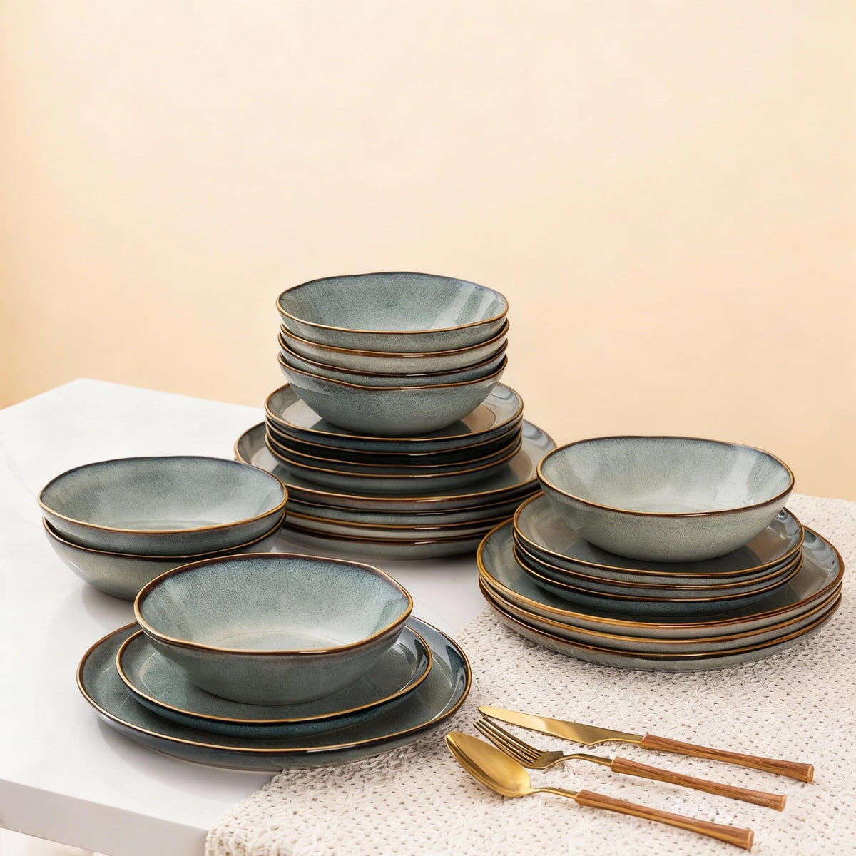 AmorArc Ceramic Dinnerware Sets for 8, 24Pcs Plates and Bowls Sets Dishes