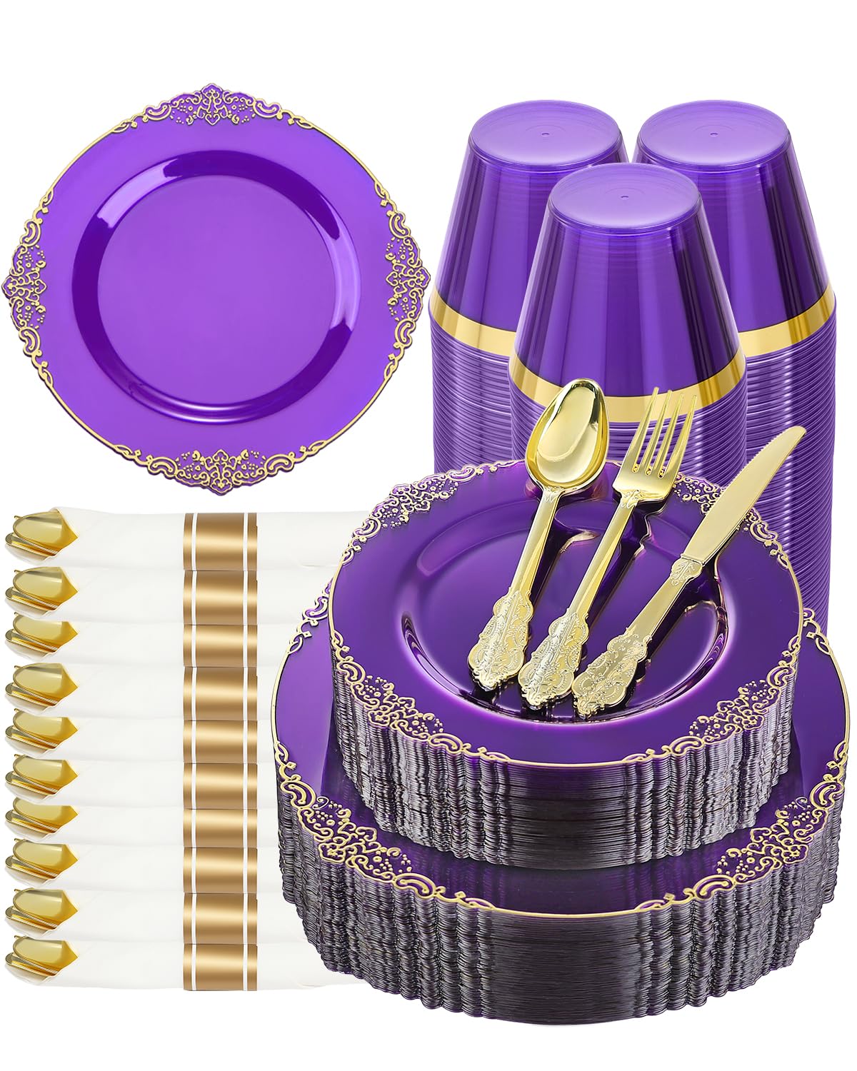 Goodluck 350 Piece Gold Plastic Dinnerware Set for 50 Guests