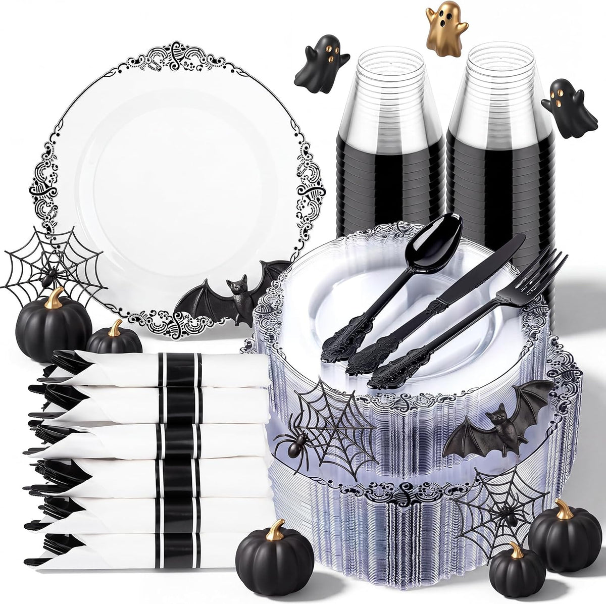Hioasis 350 Pcs Clear Black Plates for Party