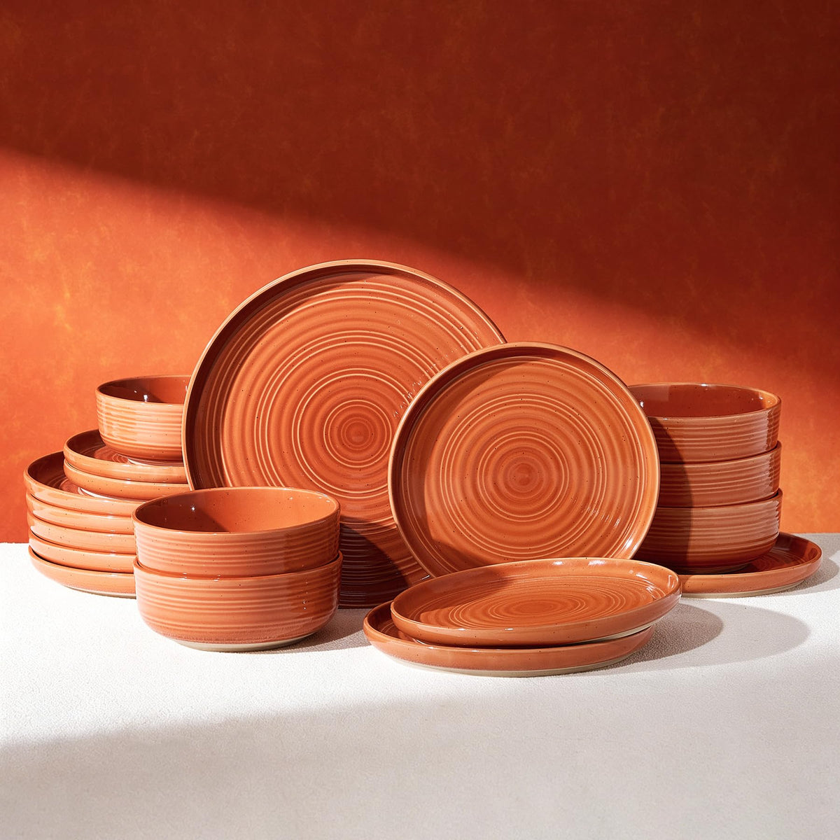 Stoneware Dinnerware Sets for 6, Plates and Bowls, Brown