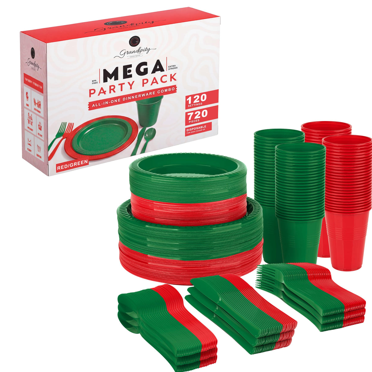 Grandipity Disposable Plastic Dinnerware Sets for Parties (720 pcs)