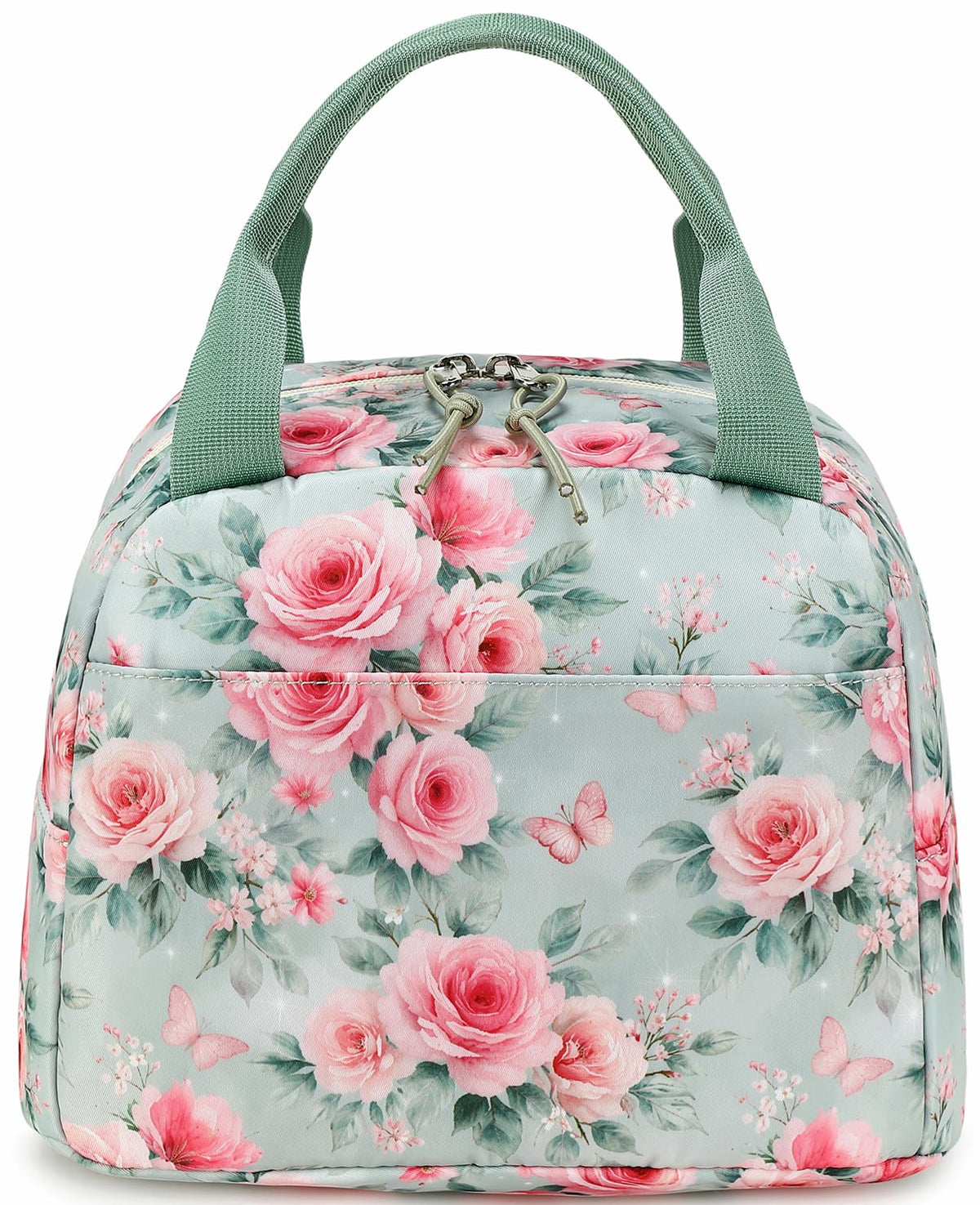 Bluboon Lunch Box for Women Cute Lunch Bag Reusable Insulated Lunch Bags Large Capacity Lunchbox Cooler for Work Picnic or Travel Gifts (A Sage Green White Stripes, 10 x 7.5 x 8 inches)