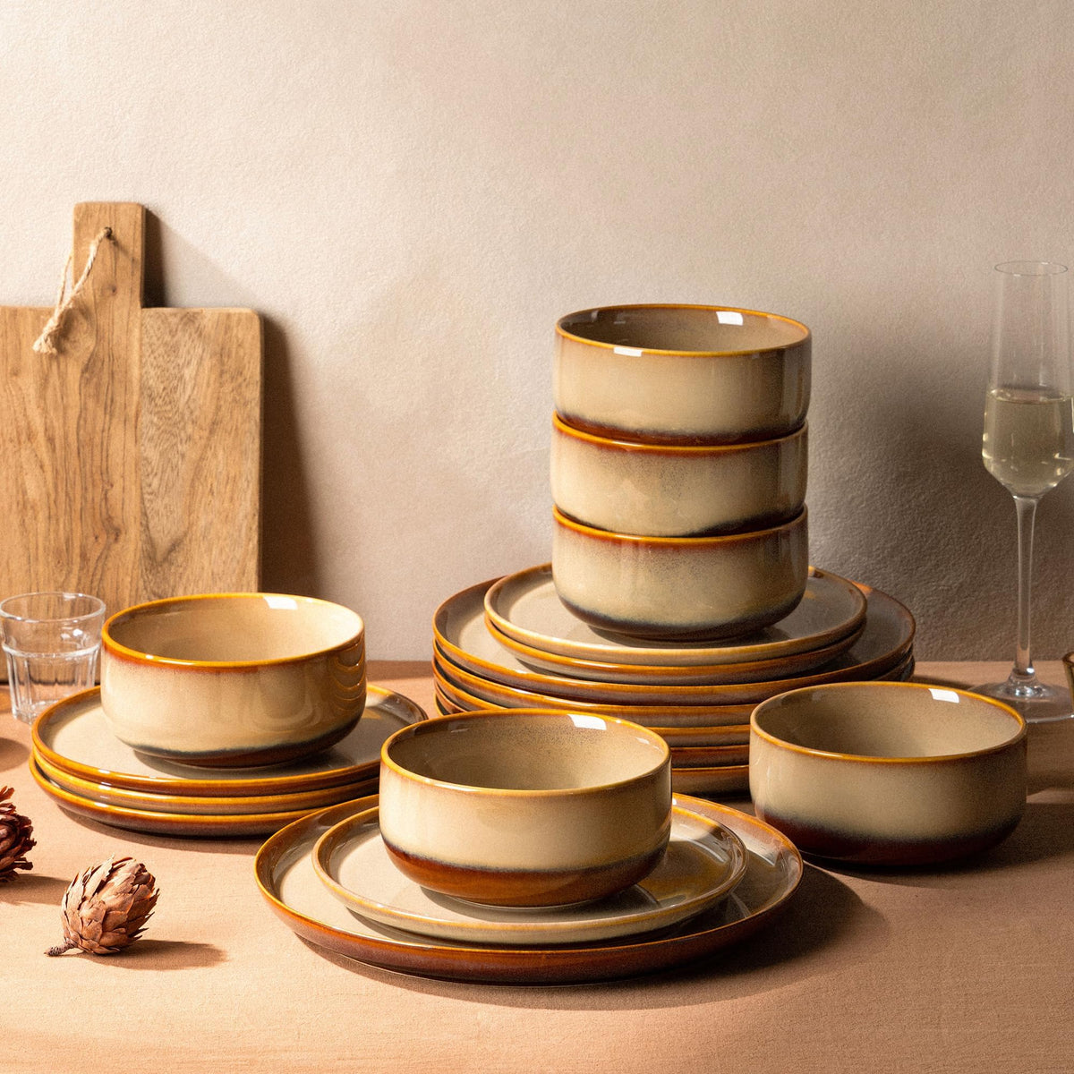TheTerra Ceramic Dinnerware Set for 4, 12-Piece Plates and Bowls Set