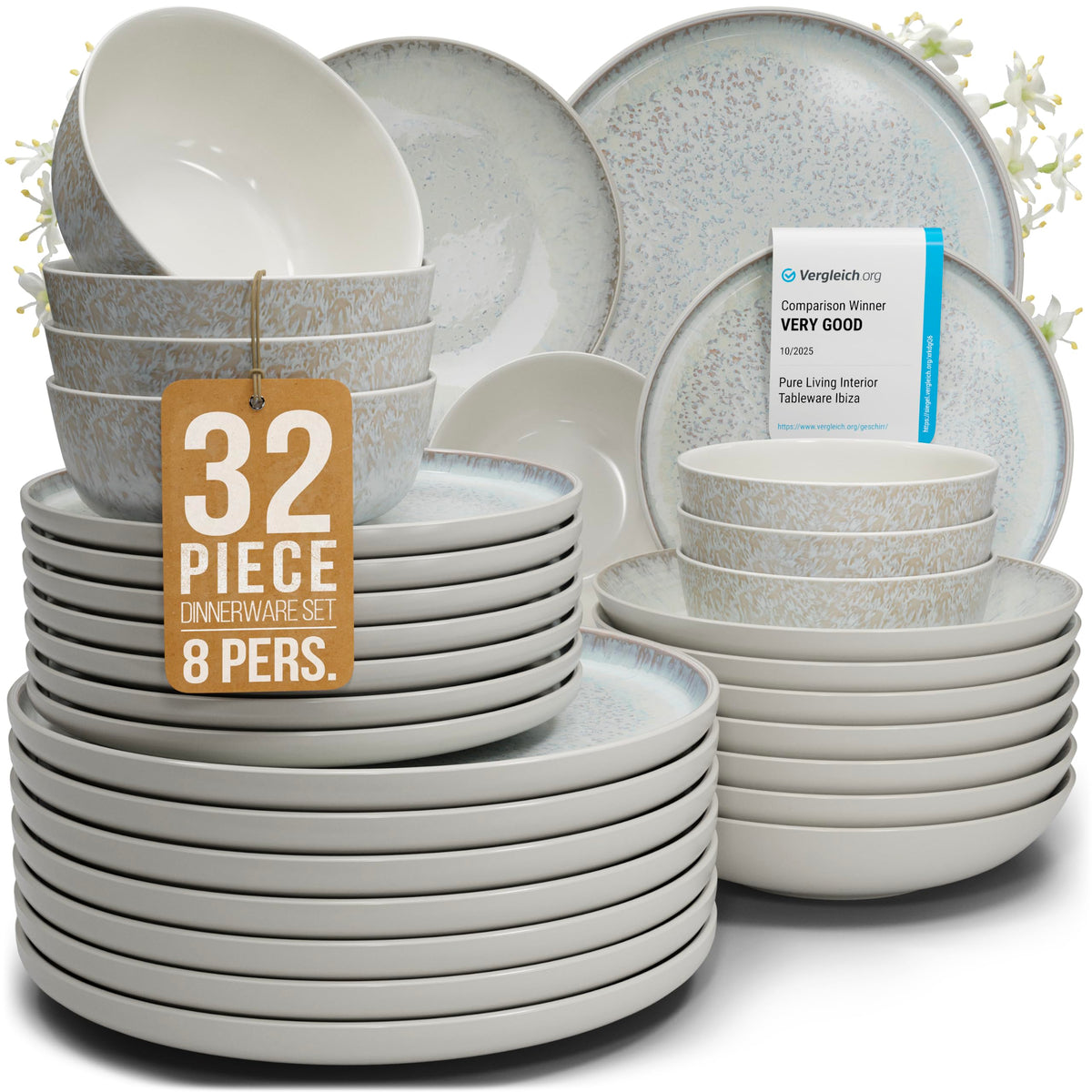 16 Piece Stoneware Dinnerware Set for 4, Handcrafted Plates and Bowls Set