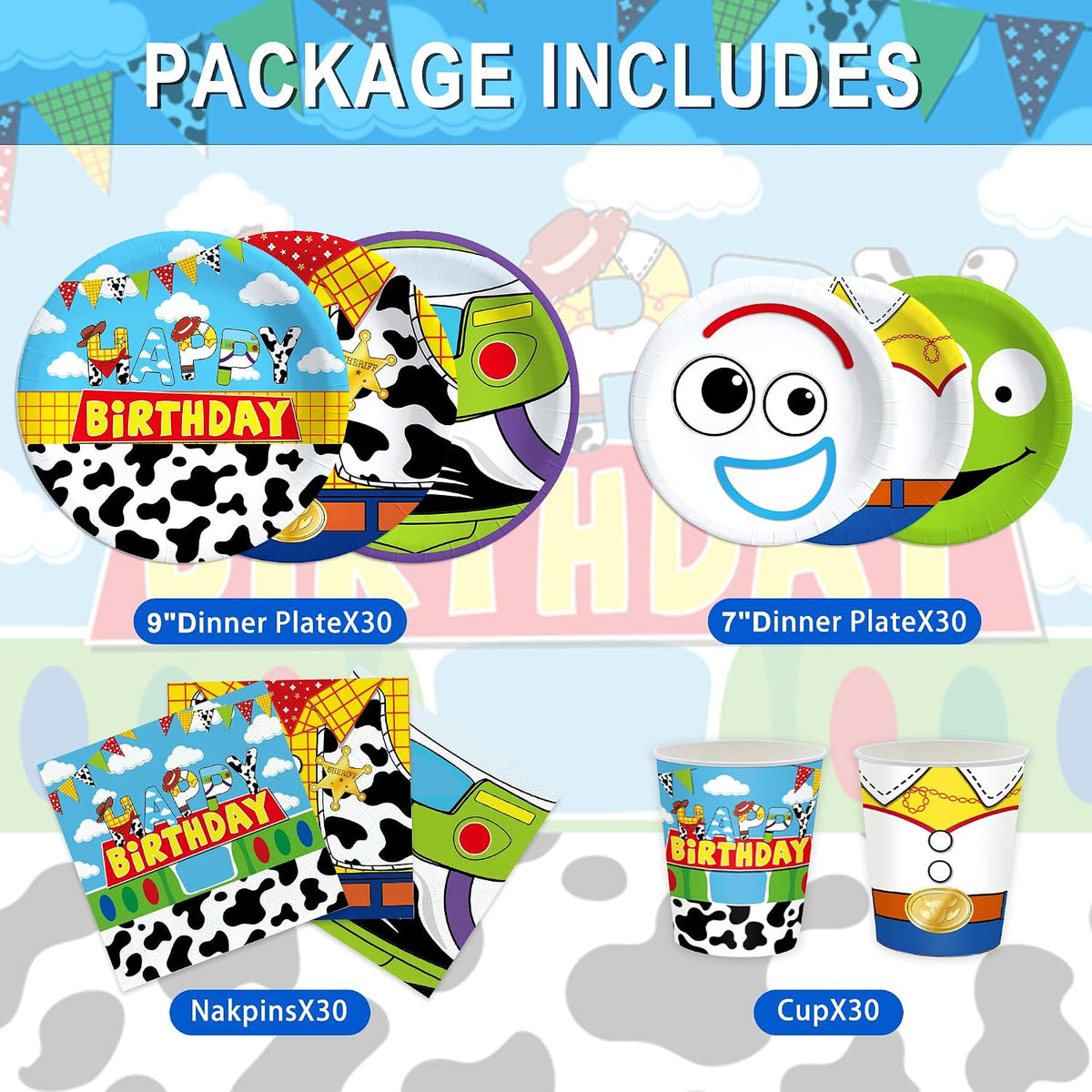 270pcs Cartoon Birthday Party Supplies Cow Themed Happy Birthday Tableware Set Yellow Party Plates and Napkins Kit Party Party Serves 30 Guests