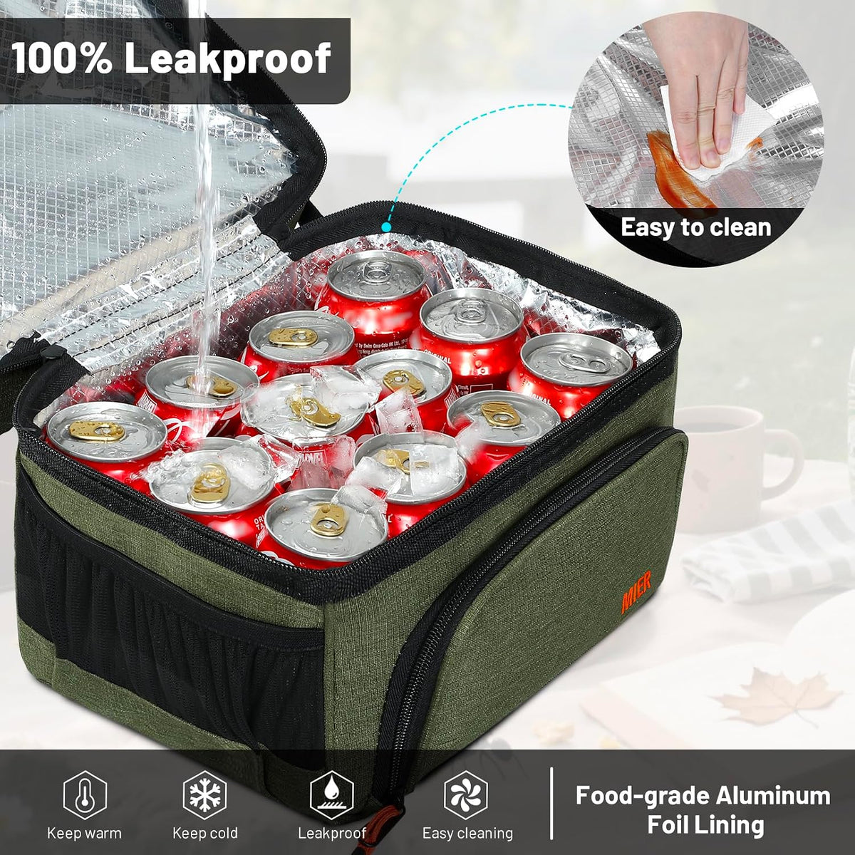 MIER Lunch Box for Men Dual Compartment Adult Lunch Bag for Work Army Green