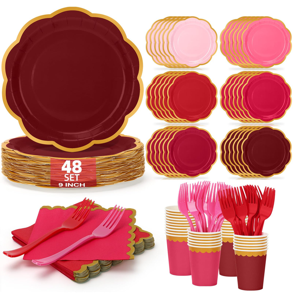 Orange Plates and Napkins Party Supplies for 48 Guests, Disposable 9’’ Gradient Scalloped Orange Fall Paper Plates Tableware Set for Fall Birthday, Harvest Party, Thanksgiving Decorations
