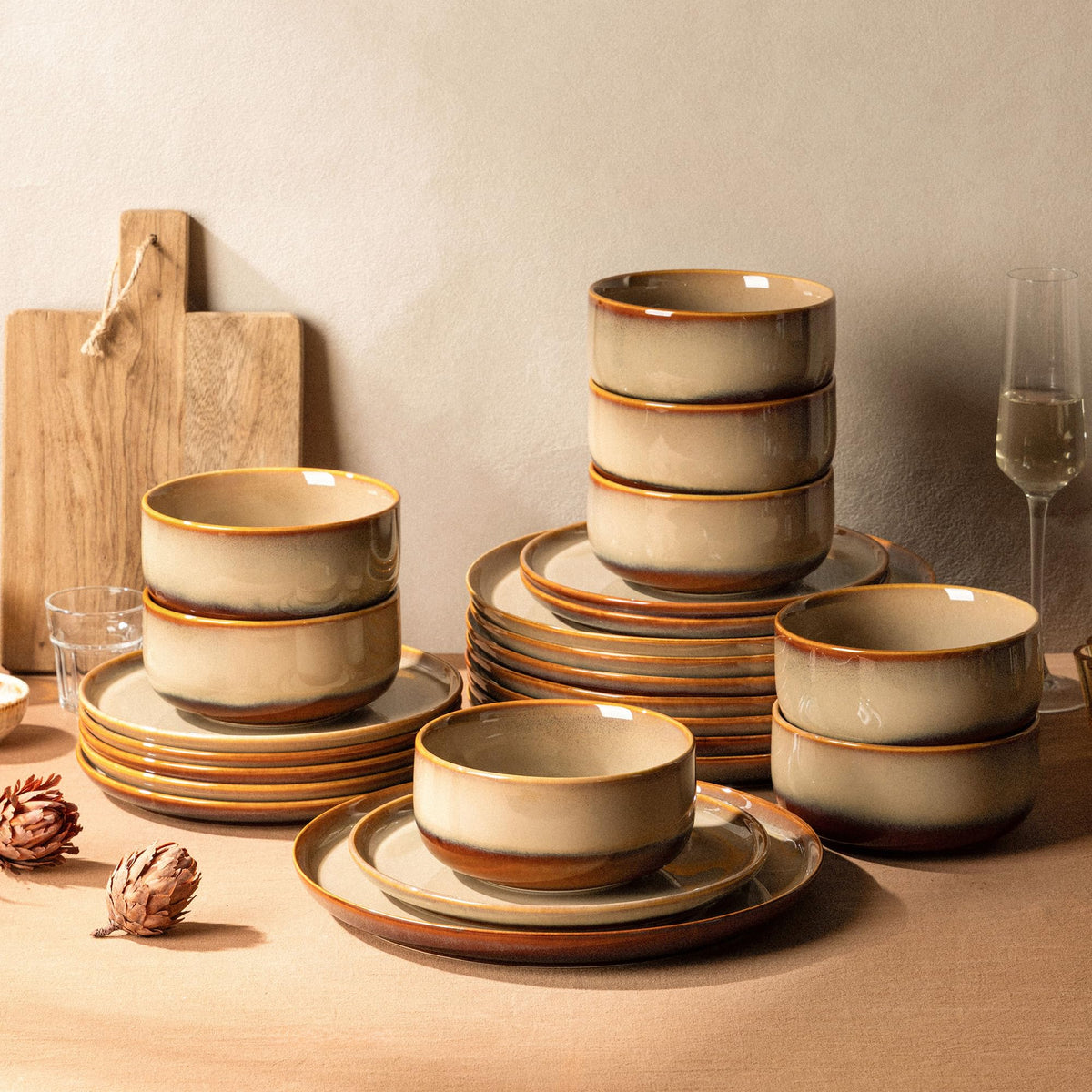 TheTerra Ceramic Dinnerware Set for 4, 12-Piece Plates and Bowls Set