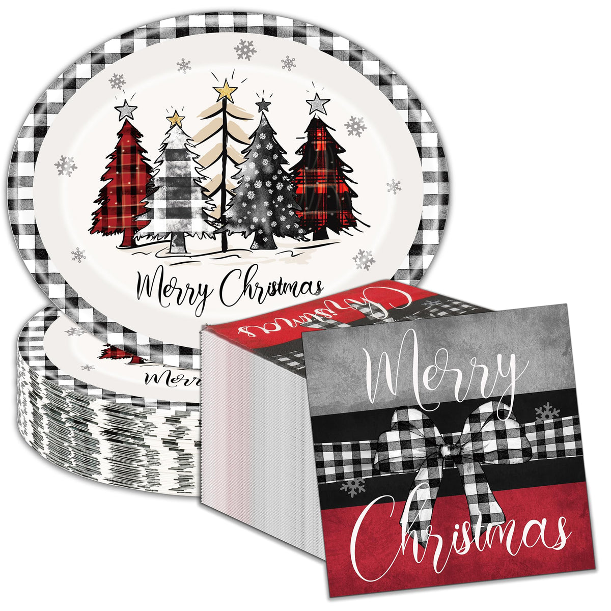 100Pcs Merry Christmas Oval Paper Plates and Napkins ,12"x10" Beige Plates