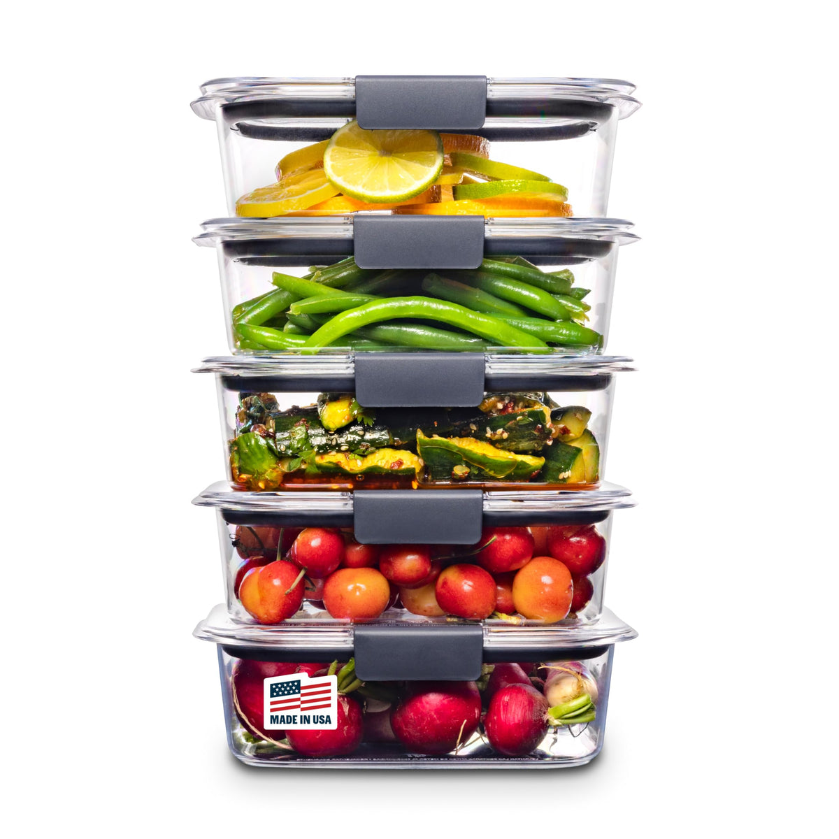 Rubbermaid Brilliance Meal Prep Containers, 2-Compartment Food Storage Containers, 2.85 Cup, 5-Pack, BPA-Free, Clear/Grey
