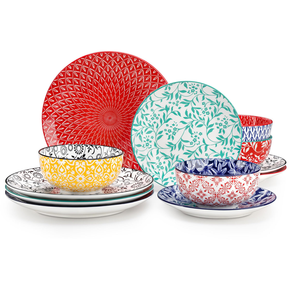 vancasso SELENE Plates and Bowls Set for 6, 18 Pieces Dinnerware Sets, Mircowave and Dishwasher Safe Dishes Set, Porcelain Blue Dinnerware