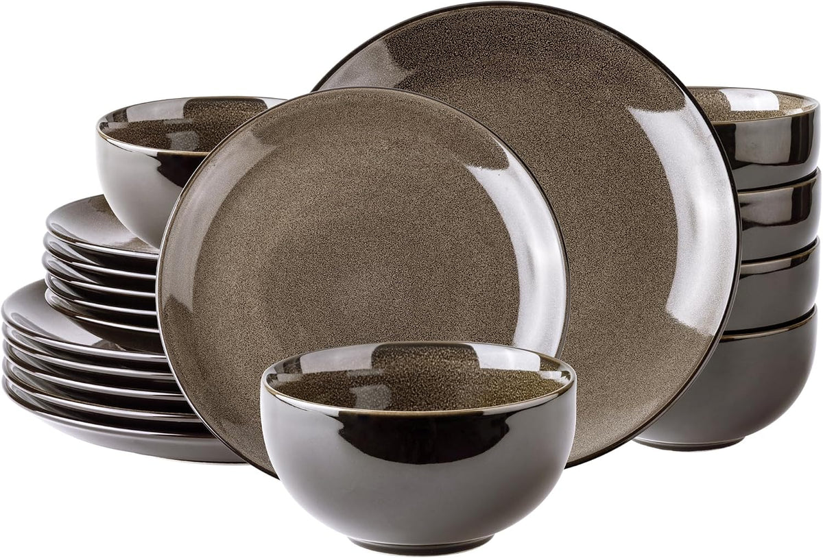LeRatio Ceramic Dinnerware Sets for 6,18Pcs Porcelain Plates and Bowls Set