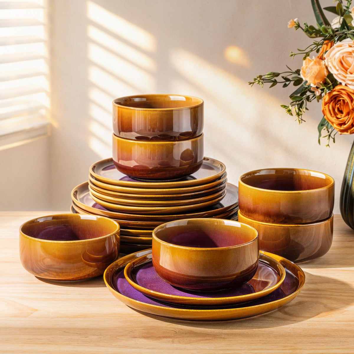 TheTerra Ceramic Dinnerware Set for 4, 12-Piece Plates and Bowls Set