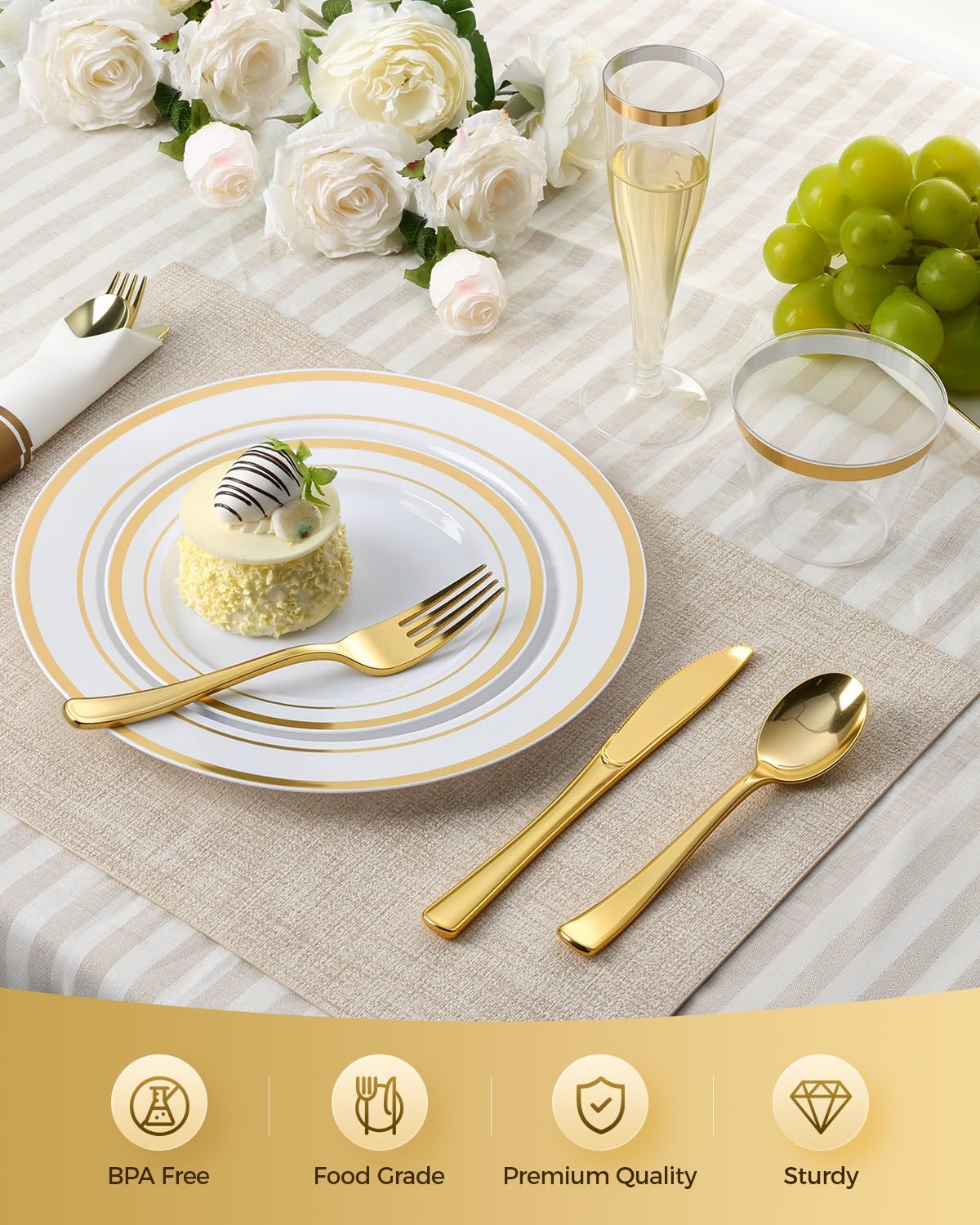 Goodluck 320PCS Gold Plates Sets, Fancy Disposable Dinnerware for 40 Guests
