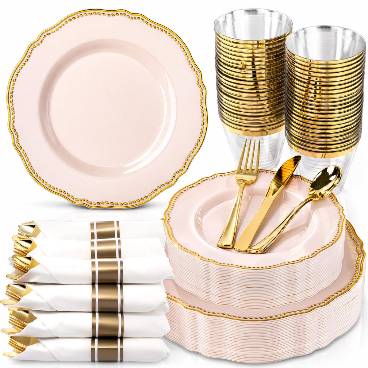 Hioasis 175 Pcs Black and Gold Plastic Plates Wedding & Party