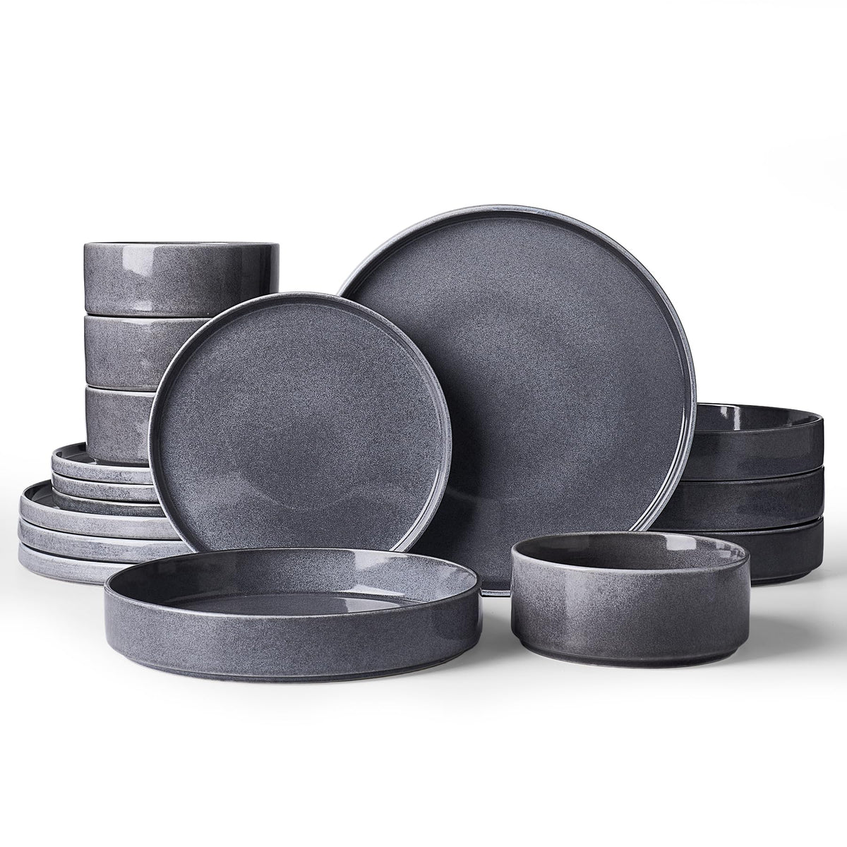 Famiware Nebula Plates and Bowls, 12-Piece Dinnerware Set, Cinnamon Brown