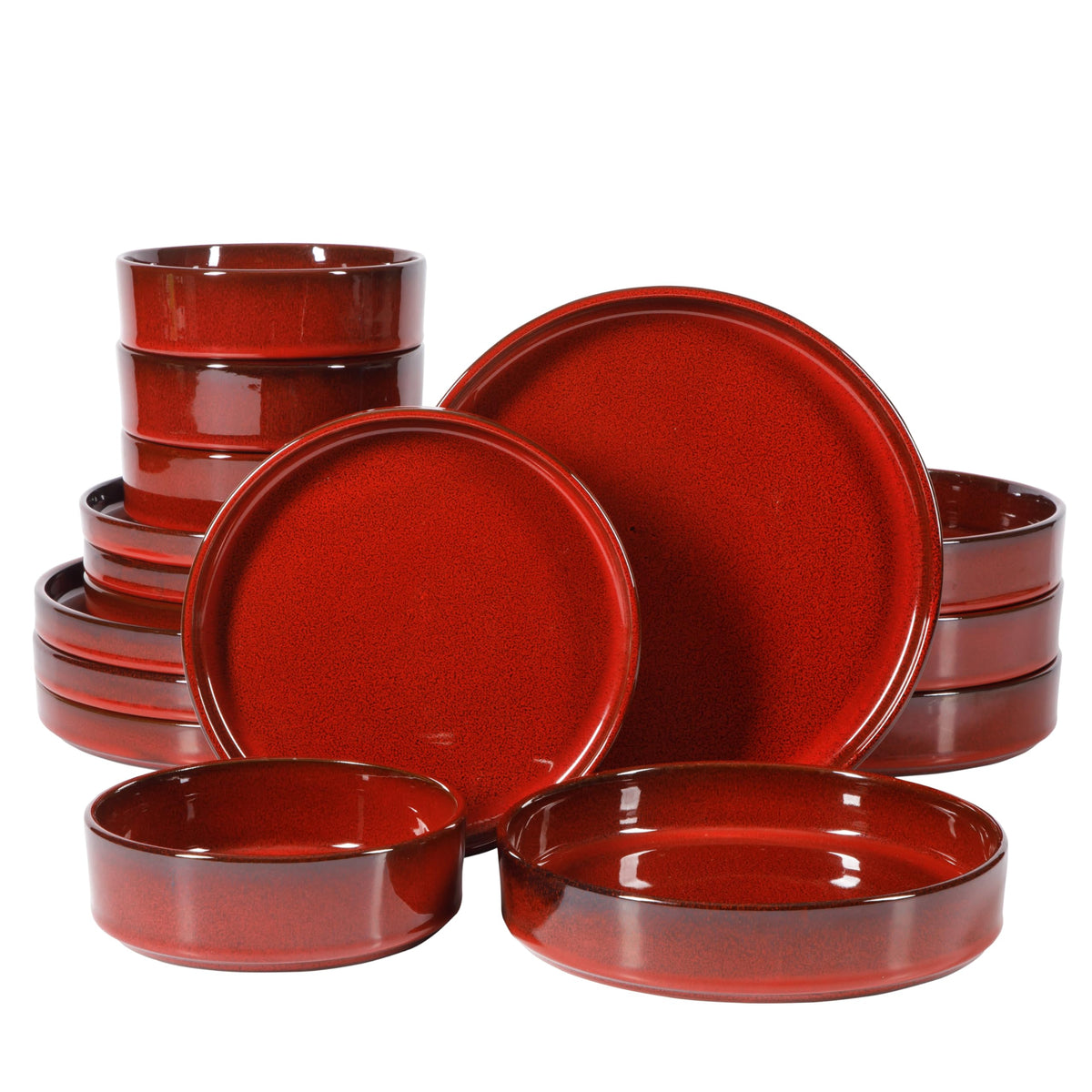 Bloomhouse - Two Time Oprah's Favorite Things Winner - Santorini Mist Double Bowl Terracotta Reactive Glaze Plates and Bowls Dinnerware Set - Amber, Service for Four (16pcs)