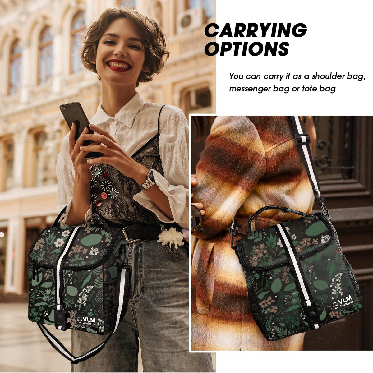VLM Lunch Box for Women, Insulated Lunch Bag Women, Cute Floral Lunch Tote