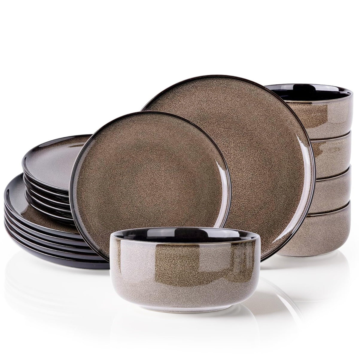 LeRatio Ceramic Dinnerware Sets for 4,12Pcs Porcelain Plates and Bowls Set