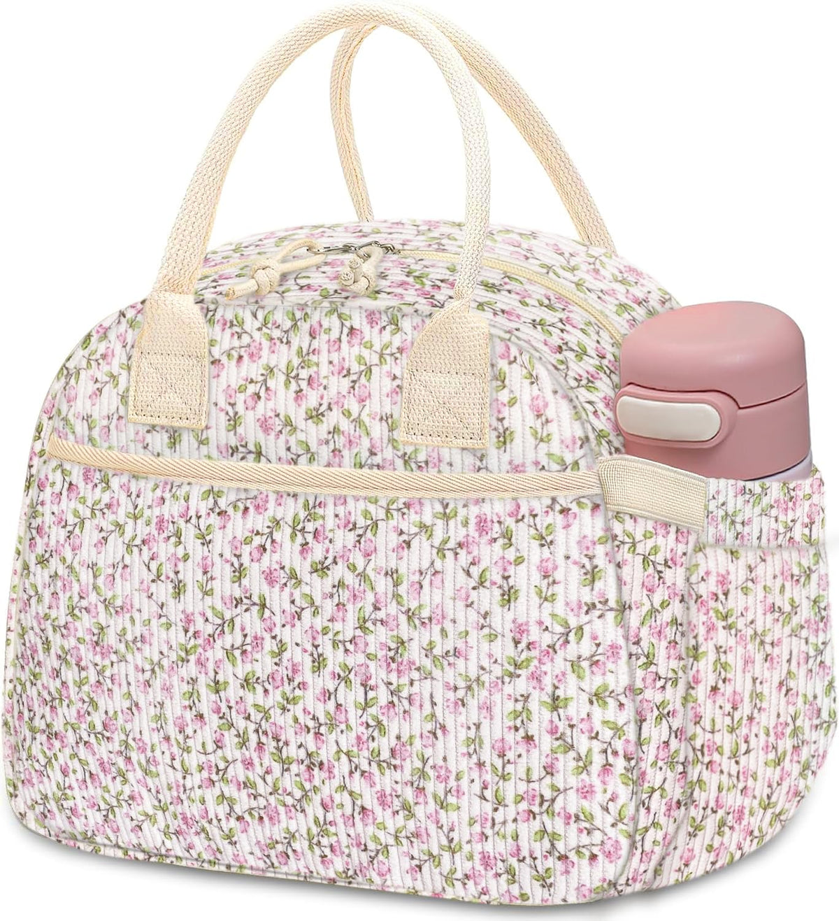 Carry bloom Lunch Box for Women, Insulated Lunch Bag Cute Corduroy Lunchbox