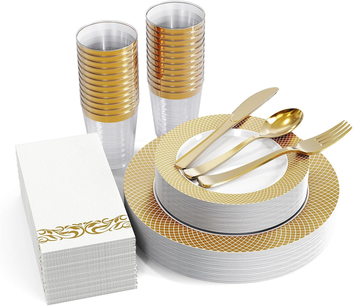 FOCUSLINE 175 Pieces Gold Dinnerware Set for 25 Guests