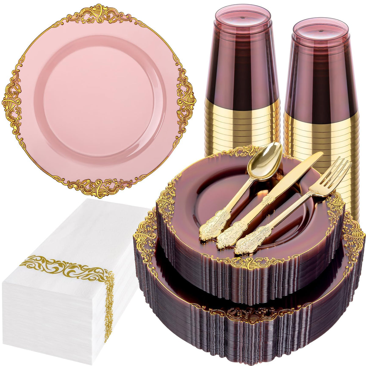 Hioasis 350 Pcs Clear Black Plates for Party