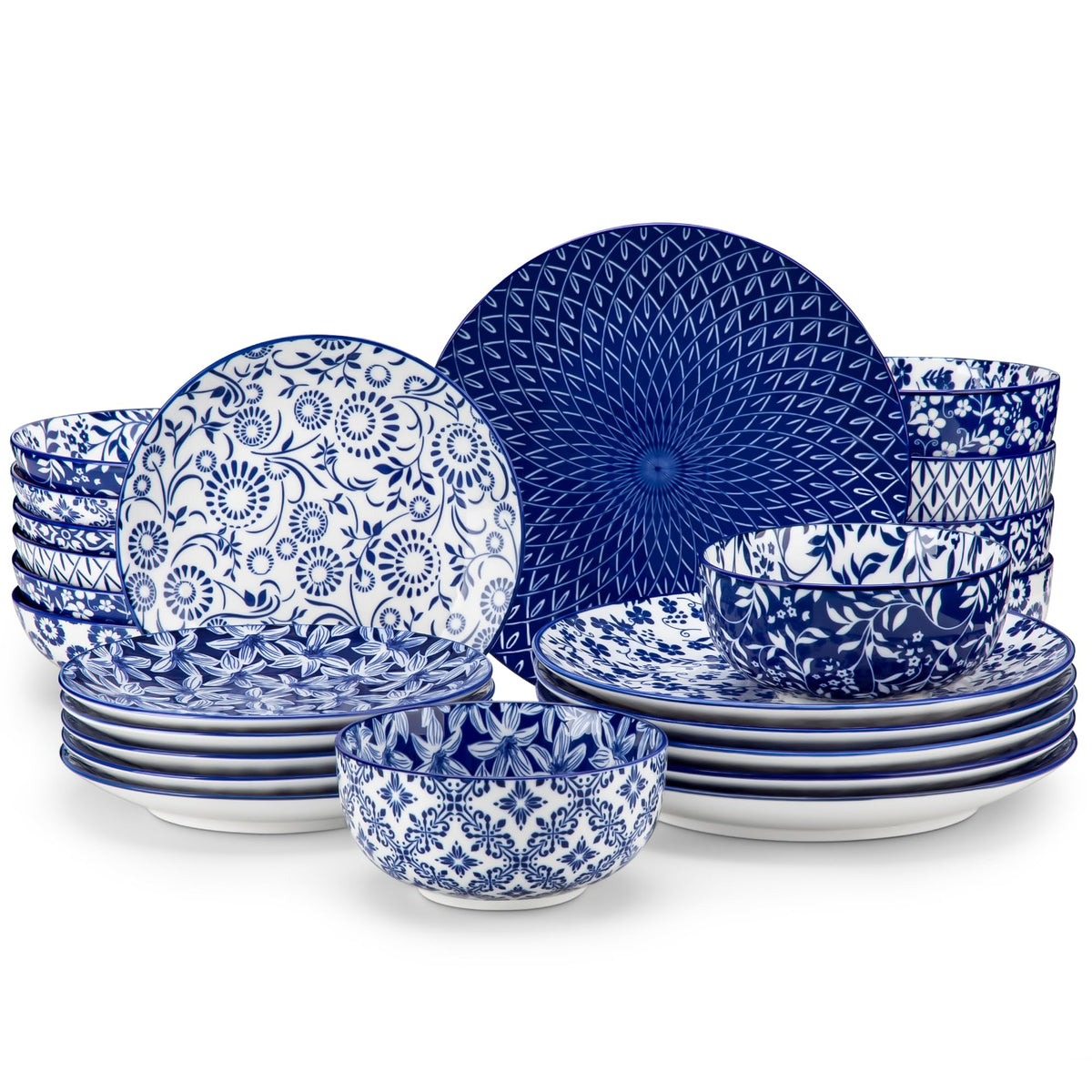 vancasso SELENE Plates and Bowls Set for 6, 18 Pieces Dinnerware Sets, Mircowave and Dishwasher Safe Dishes Set, Porcelain Blue Dinnerware