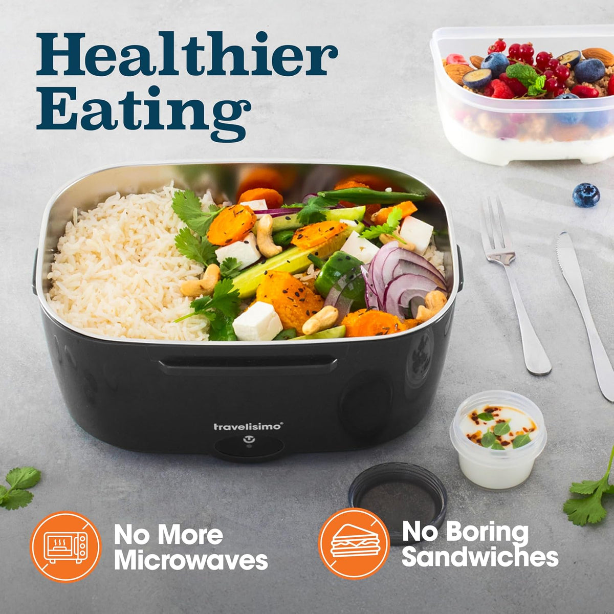 TRAVELISIMO Electric Lunch Box for Adults 100W Heated Lunch Box For Men 1.5L Stainless Steel Portable Food Warmer, 12/24/110V for Travel & Work, Loncheras Electricas Para Calentar almuerzo
