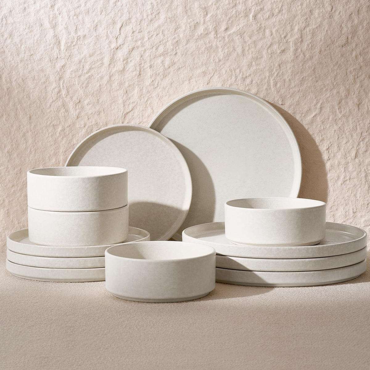 Famiware Nebula Plates and Bowls, 12-Piece Dinnerware Set, Cinnamon Brown